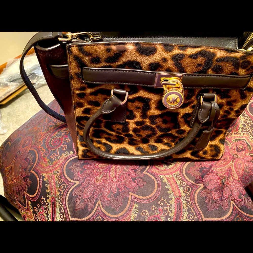 Suede leopard print Michael Kors purse